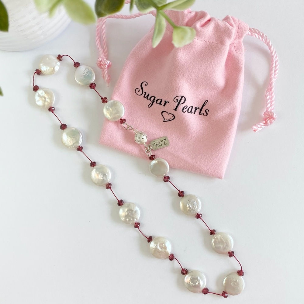 Tin Cup Coin Pearl & Garnet Necklace - Picture 6 of 6